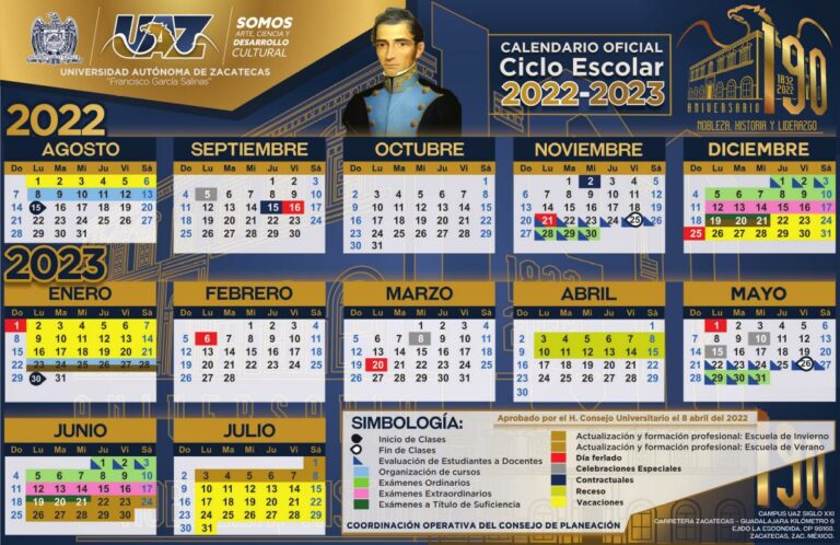 Calendario Escolar 2022 2023 Universidad Autónoma de Zacatecas