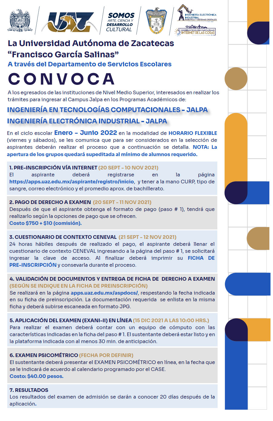 Convocatoria de ingreso Enero - Junio 2022
